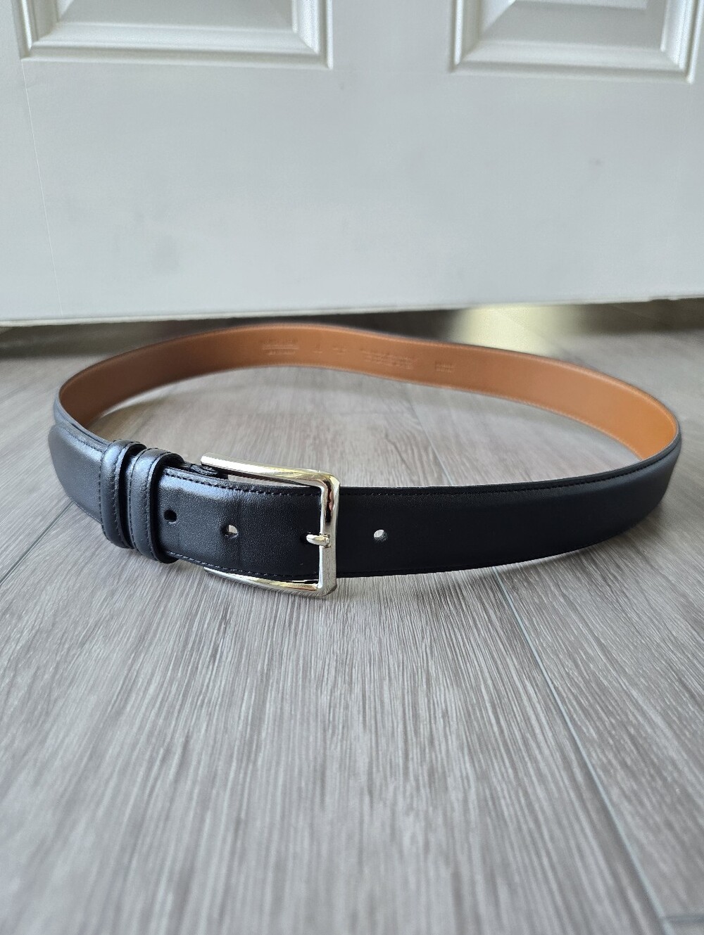 Nordstrom Mens Shop Black Leather Dress Belt Gold Buckle Made USA Size 38